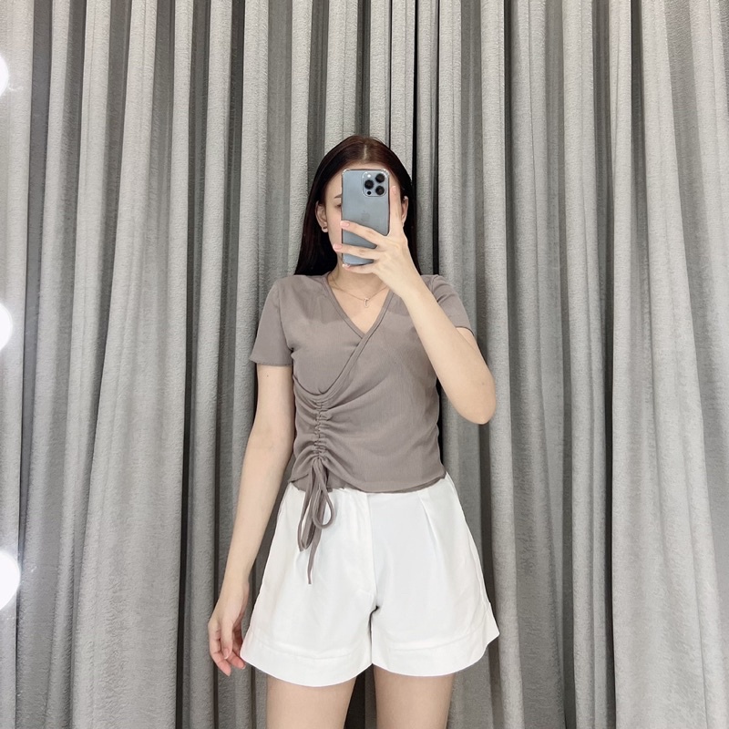 Knit Vneck Top serut samping | Crop top knit