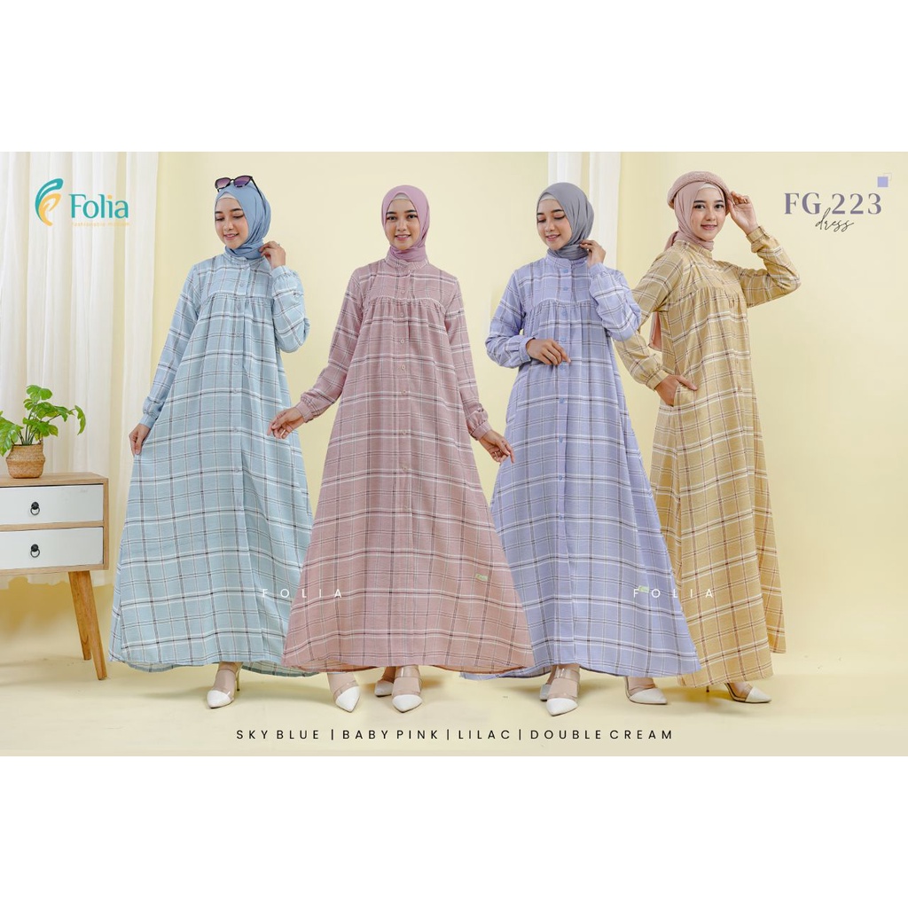 NEW RELEASE FOLIA FG 223 GAMIS DEWASA BAHAN CRINKLE MOTIF KOTAK KANCING DEPAN BUSUI FRIENDLY