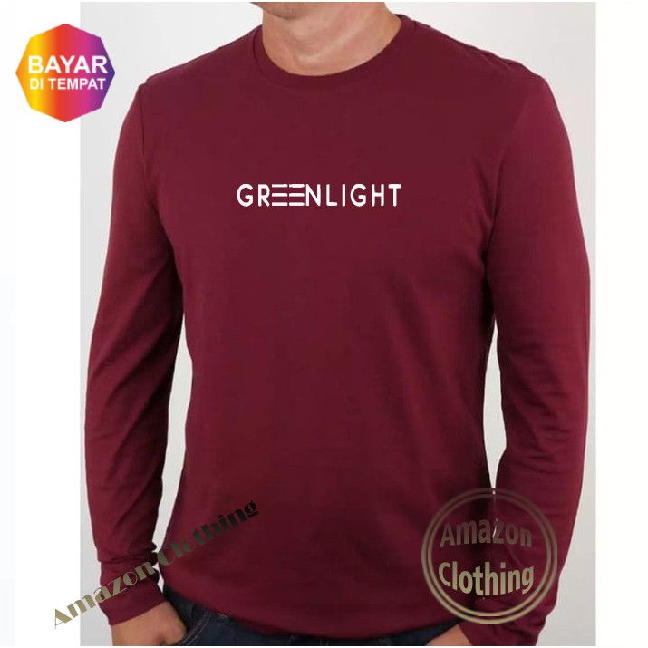 Amazon Clothing Kaos Distro Lengan Panjang Greenlight Long Premium Text Putih T-Shirt Pria Wanita