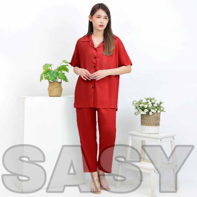 COD SETELAN BUSUI RAYON / SETELAN WANITA LENGAN PENDEK / BAJU TIDUR DEWASA / RAYON TWILL / SET KEMEJA POLOS