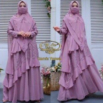 set syari brukat tile lilac brukat lilac ori brand