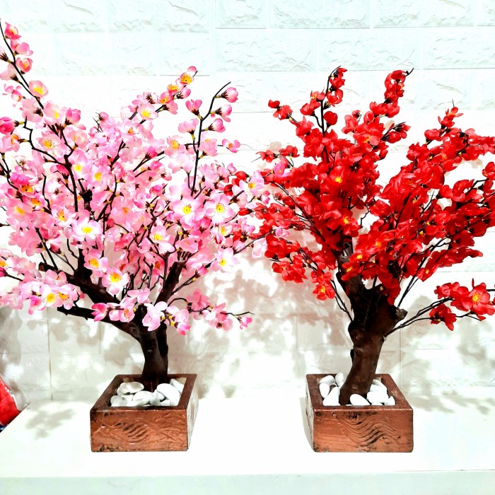 Pohon Sakura Meja 70 cm Pohon Imlek Meihwa Pink Merah Kado Dekor Imlek BUnga Meihwa Meja MUrah