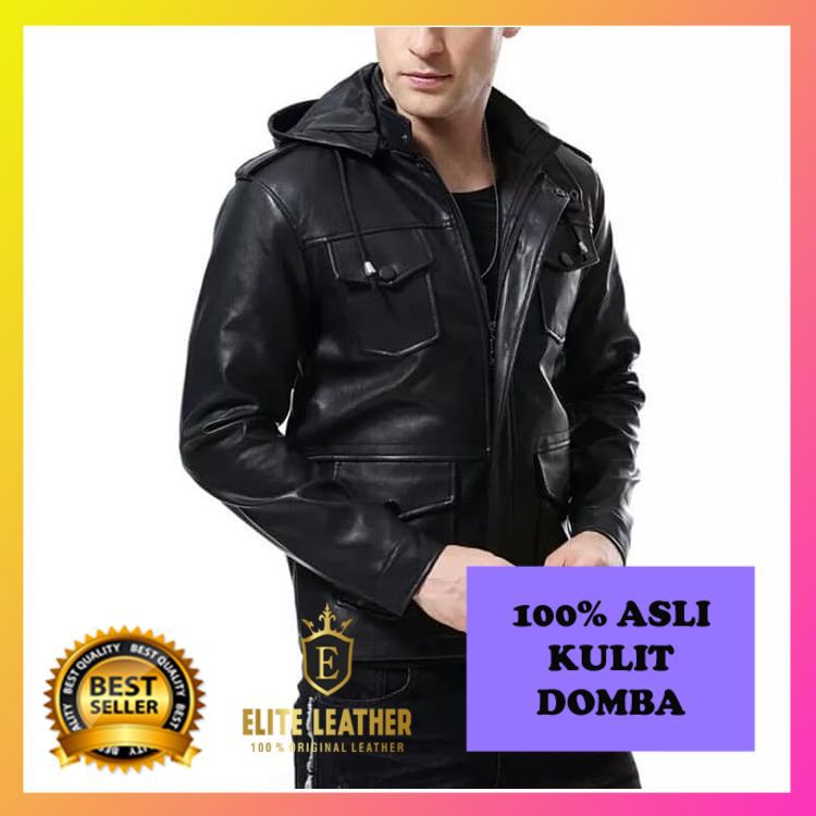JAKET KULIT PRIA ASLI KULIT DOMBA GARUT MODEL KUPLUK BERGARANSI KEREN EL57