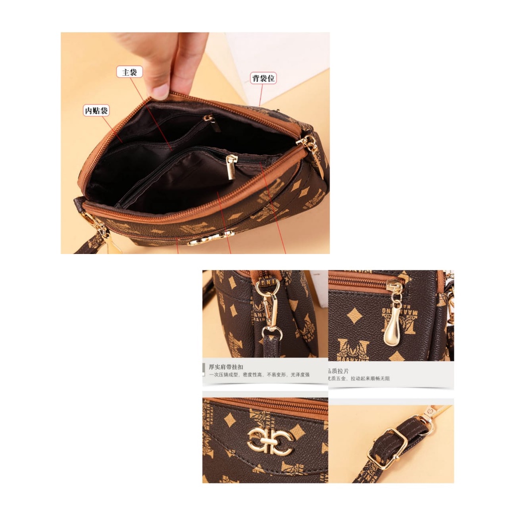 TAS SELEMPANG WANITA IMPORT PREMIUM KULIT COKLAT NAMSA TA375B7 SLING BAG KECIL KOREA BRANDED BATAM