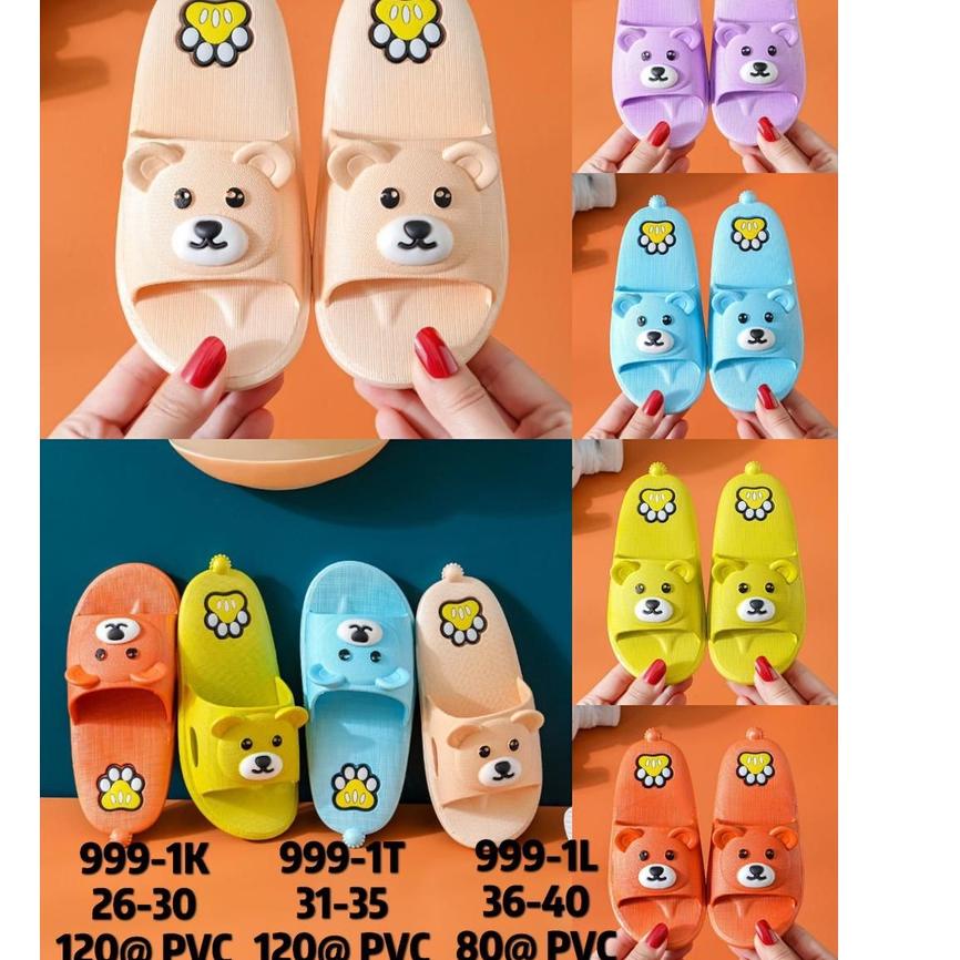 Sudah READY.. Sandal Slop Karet Anak motif BEAR Lucu Timbul Trendy Import lls 999-1k 1t 26-35