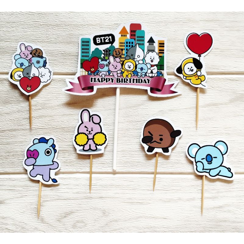 hiasan dekorasi kue cake topper ulang tahun karakter BT 21 BT21