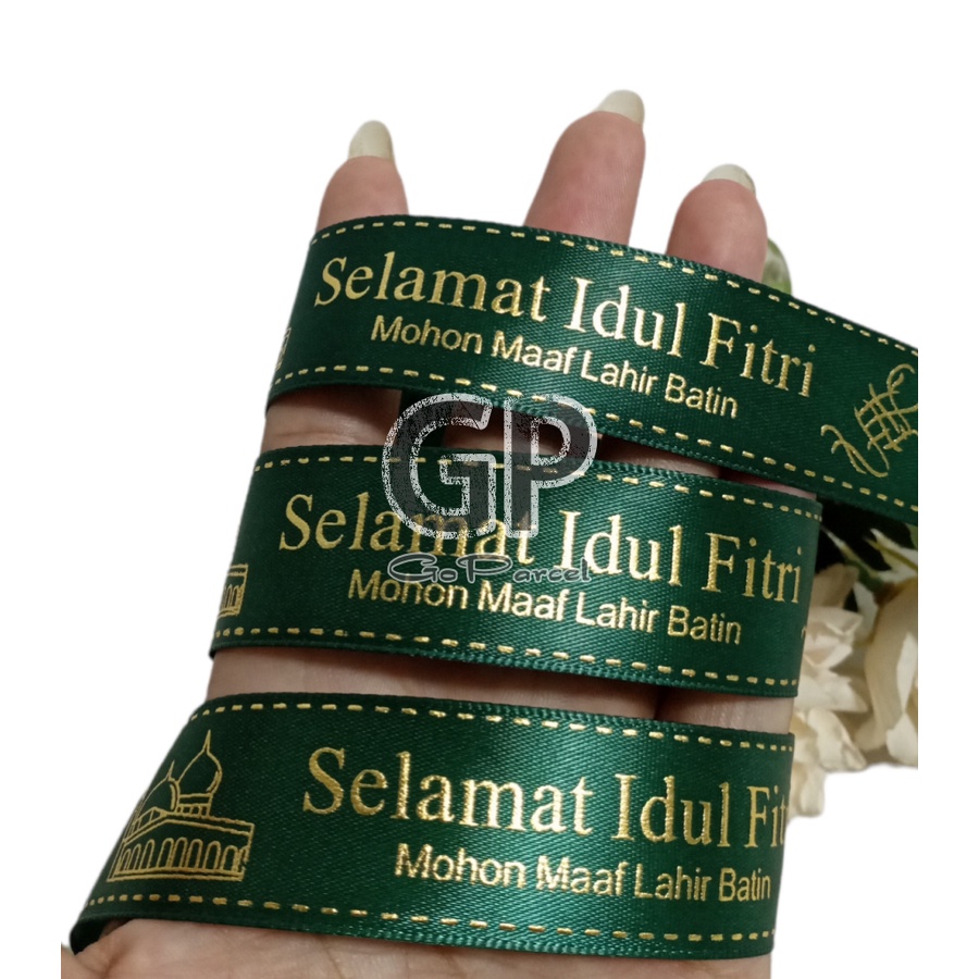 ( Meter ) IMPORT SATEN RIBBON IDUL FITRI LEBARAN - PITA SATIN POLI EMAS TIMBUL 3D SELAMAT IDUL ADHA EID MUBARAK FANCY HIASAN HAMPERS PARSEL PARCEL SOUVENIR GOODIE BA