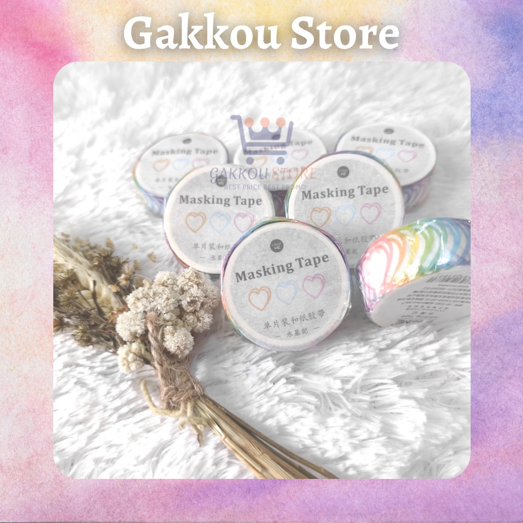 

Washi Sticker Stiker Masking Tape Tema Heart Rainbow Aesthetic Cute Lucu Bujo DIY