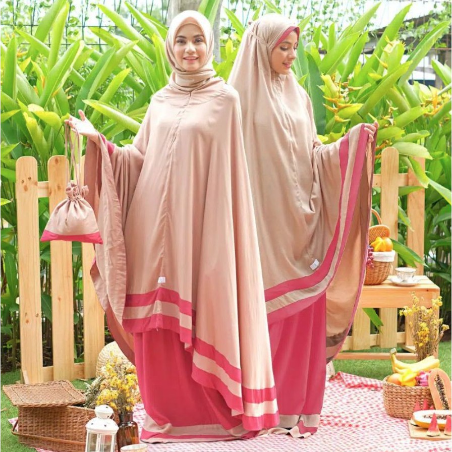 Mukena Baneska Kombinasi Maroon Khaki