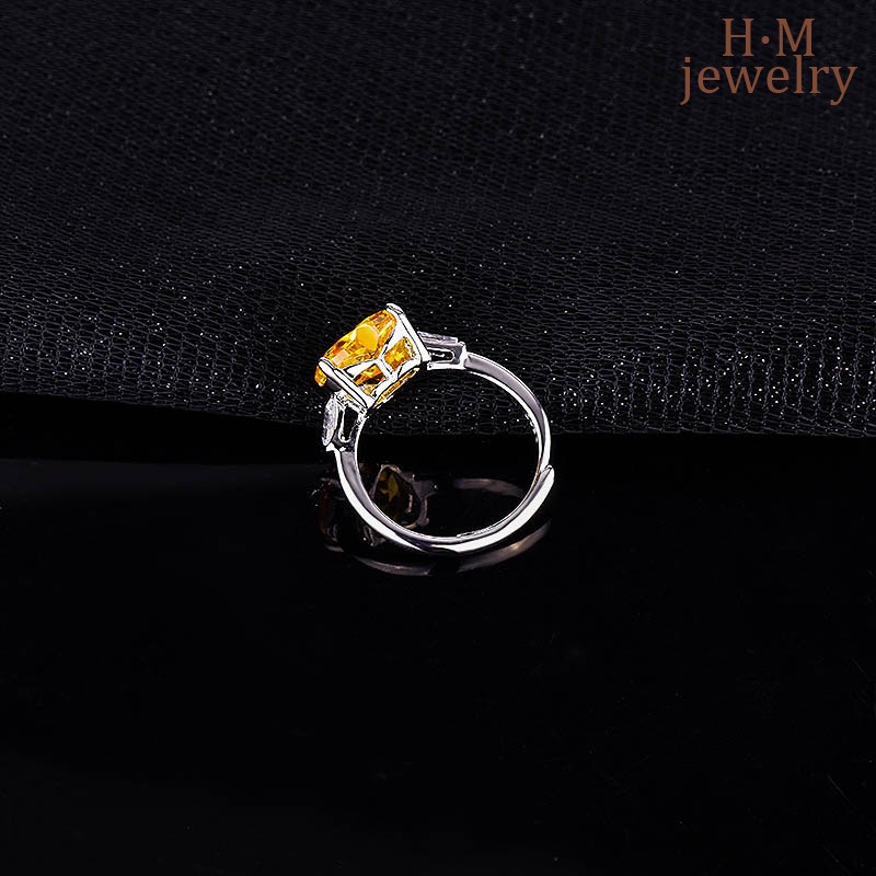 Cincin Model Terbuka Bentuk Hati Aksen Berlian Kuning Bahan S925 Silver