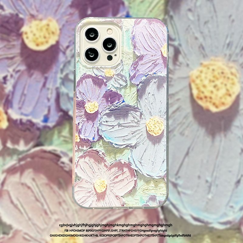 Unique Oil painting purple flowers Silicone Case VIVO Y21S Y21A Y21E Y21G Y50 Y30i Y20S Y20i Y12S Y93 Y91C Y95 V9 S1 V20 V15 Pro V11i V20SE V21 Y19 Y15S Bumper Protect Cover Casing