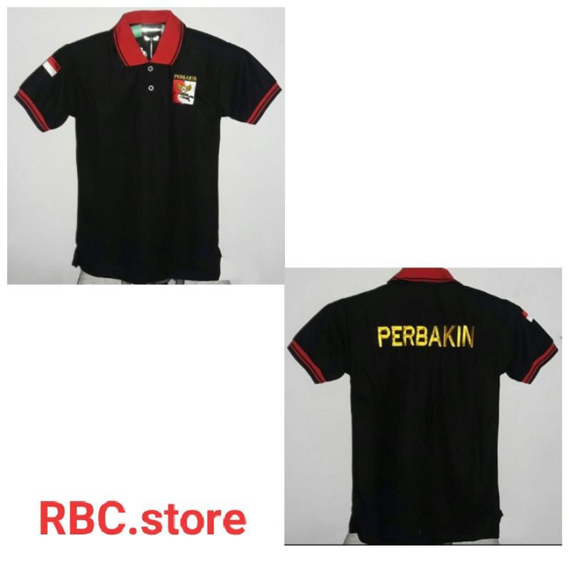 KAOS POLO PERBAKIN HITAM STRIP MERAH PENDEK