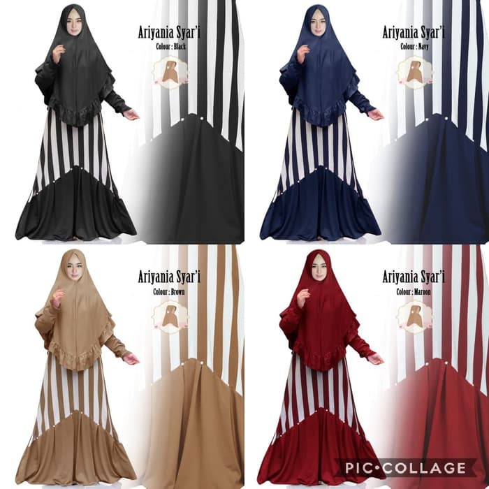 ariyana Stripe Syari Gamis Maxi dress salur jumbo fit M - XXL +Khimar