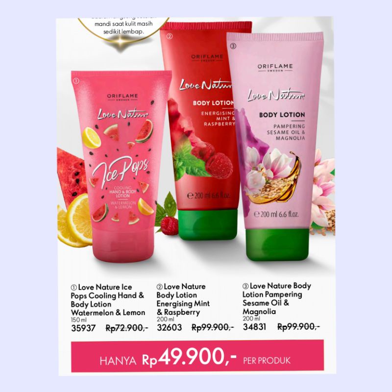 body lotion mint raspberry pampering sesame oil Magnolia watermelon lemon