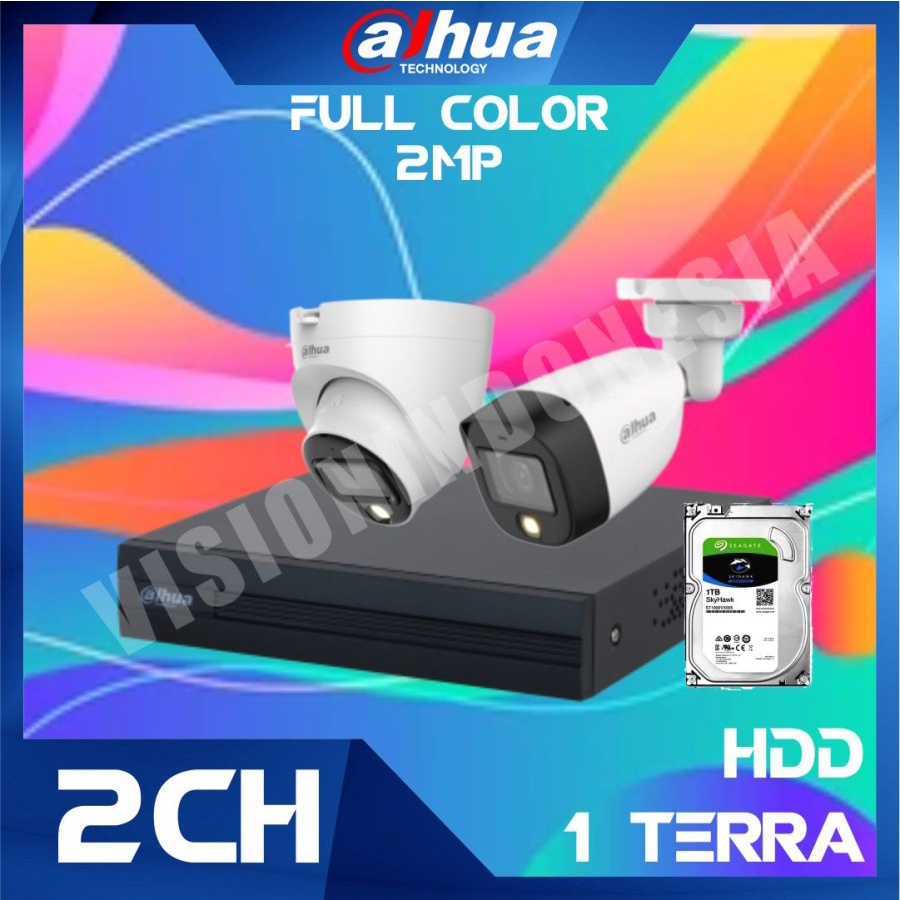 PAKET CCTV DAHUA 2MP COLORVU 2 KAMERA HDD 1TB SIAP PASANG