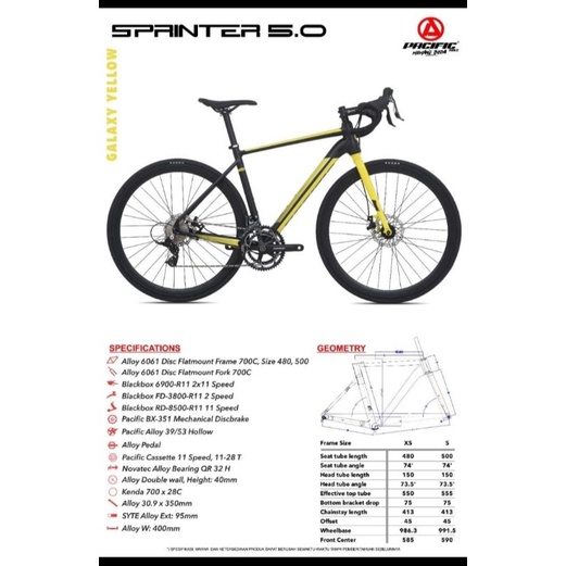 Sepeda Balap 700C PACIFIC SPRINTER 5.0 Alloy 2x11 Speed