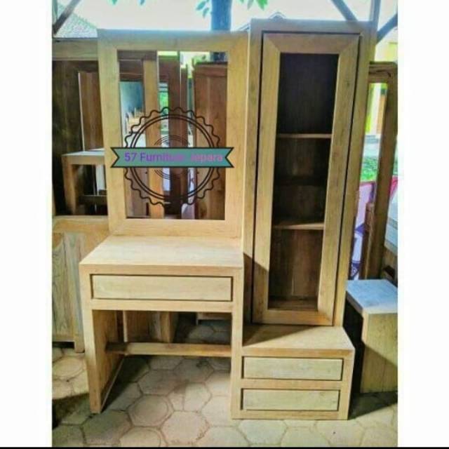 Set Meja Rias + Lemari Kaca /Tolet Laci Kayu Jati Mentahan