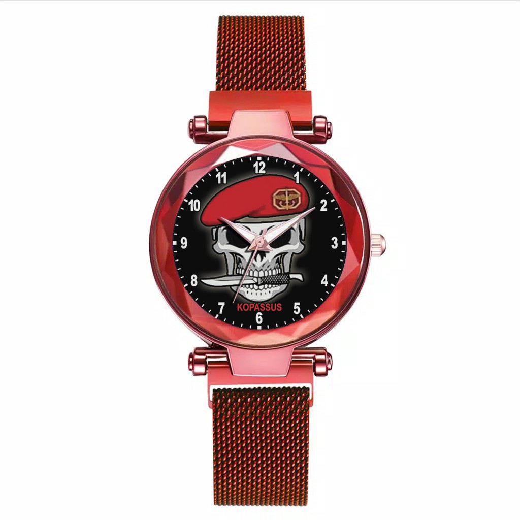 Jam Tangan Wanita Custom - KOPASSUS BAYGROUND HITAM Free Box &amp; Batre Cadangan