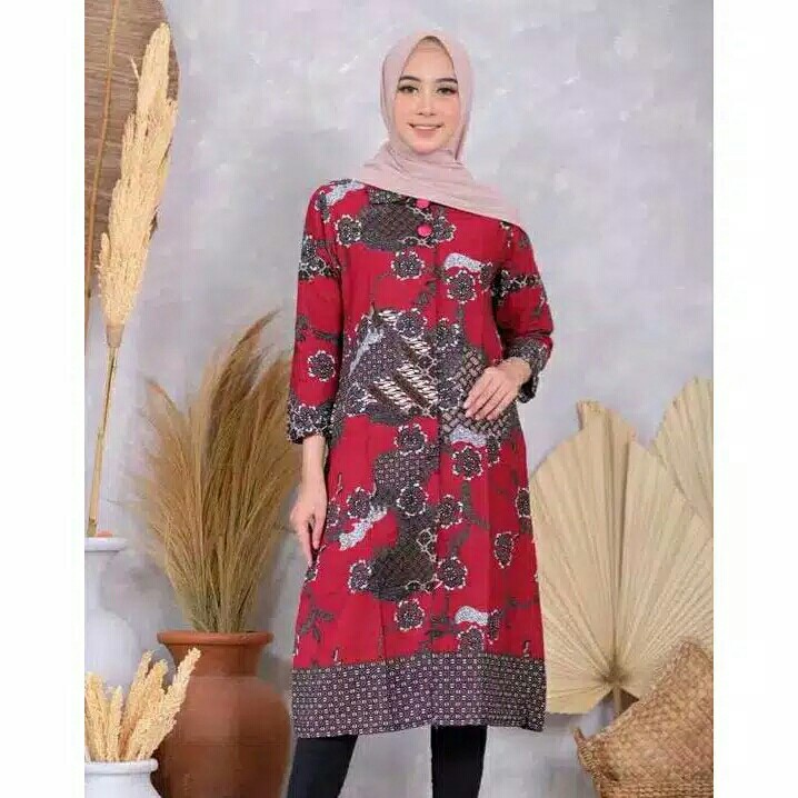Tunik Batik Full Kancing Depan M L Xl Xxl Xxxl Xxxxl Xxxxxl Jumbo