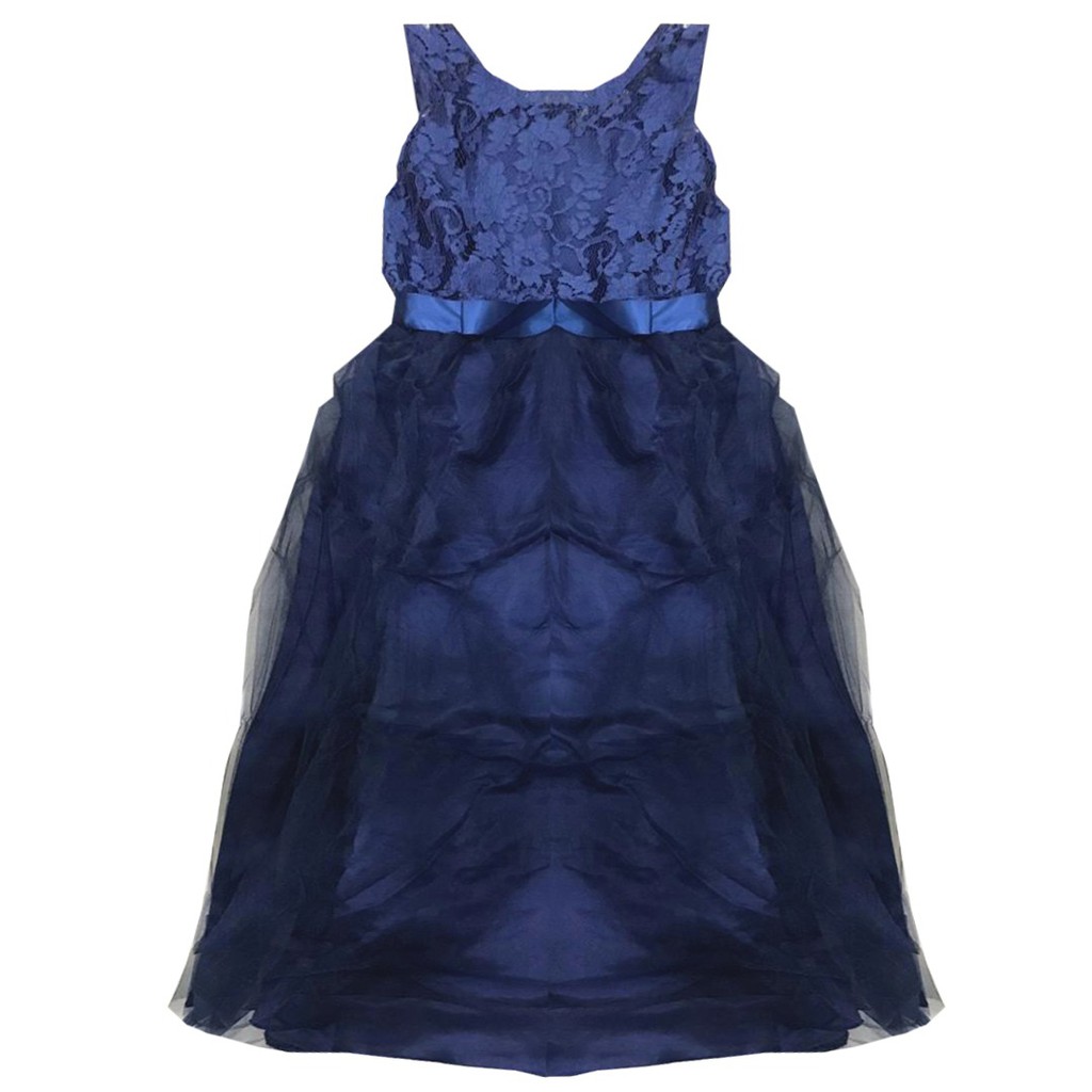 (T138) Dress Brokat Biru Dongker Pita