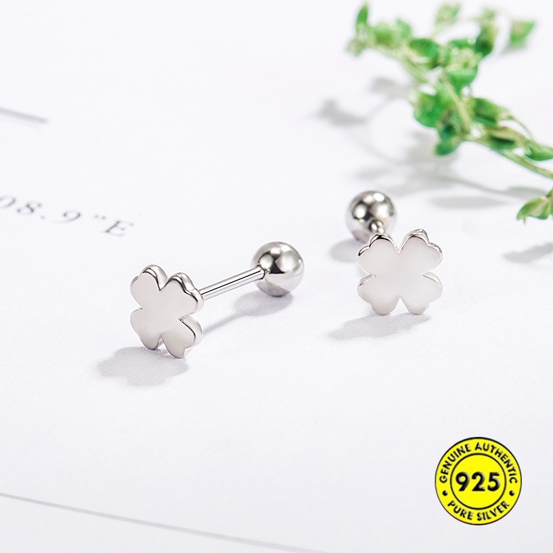 Anting Tusuk Sterling Silver 925 Desain Clover Keberuntungan Untuk Wanita