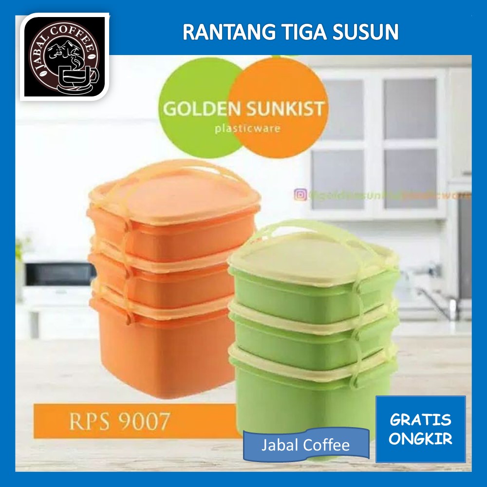 Tempat Penyimpanan Makanan RPS 9007 / Rantang Tiga Susun Claim / Golden Sunkist / Lunch Box