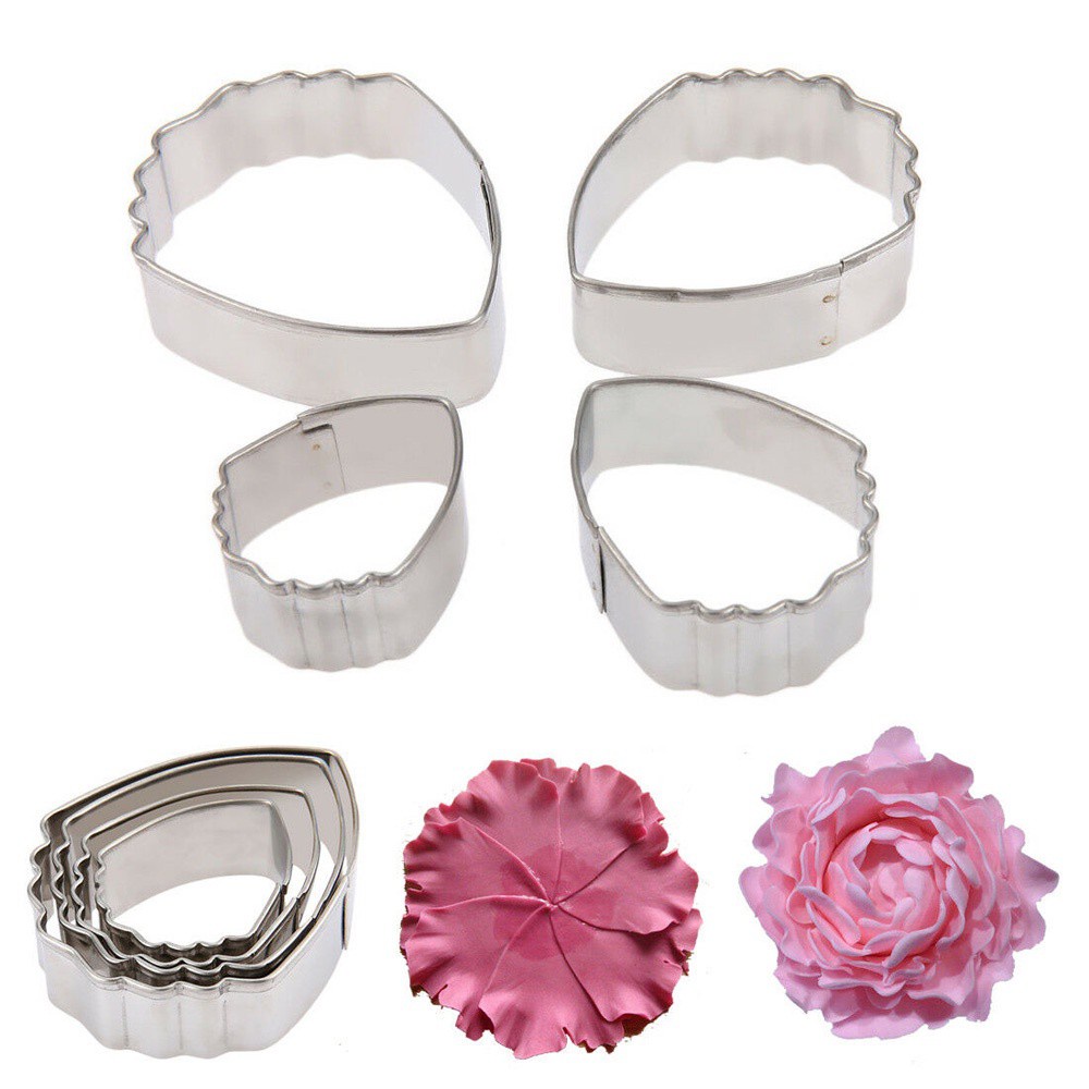 REBUY Stainless Steel Biscuit Mold Peony Flower Baking Tool Cookie Cutter Bakeware DIY 4pcs Kitchen Cake Chocolate Stencil Fondant Mould/Multicolor