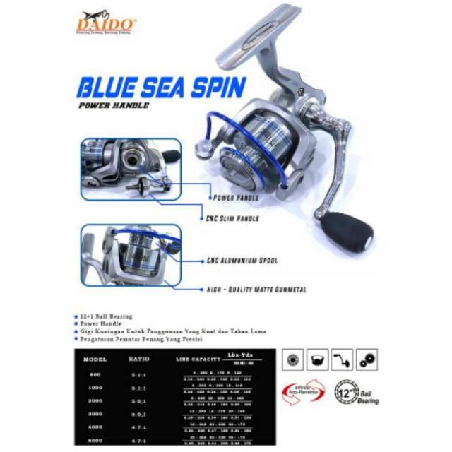 Reel pancing daido blue sea spin 3000 power handle 12+1 ball bearing