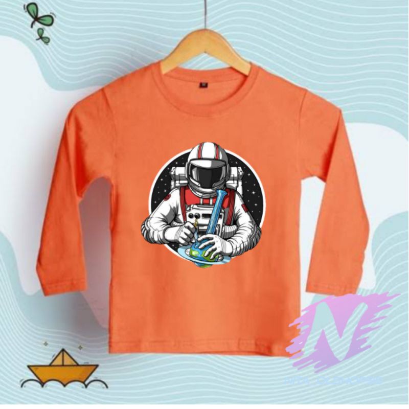 kaos astronot kartun animasi kaos anak lengan panjang astronot