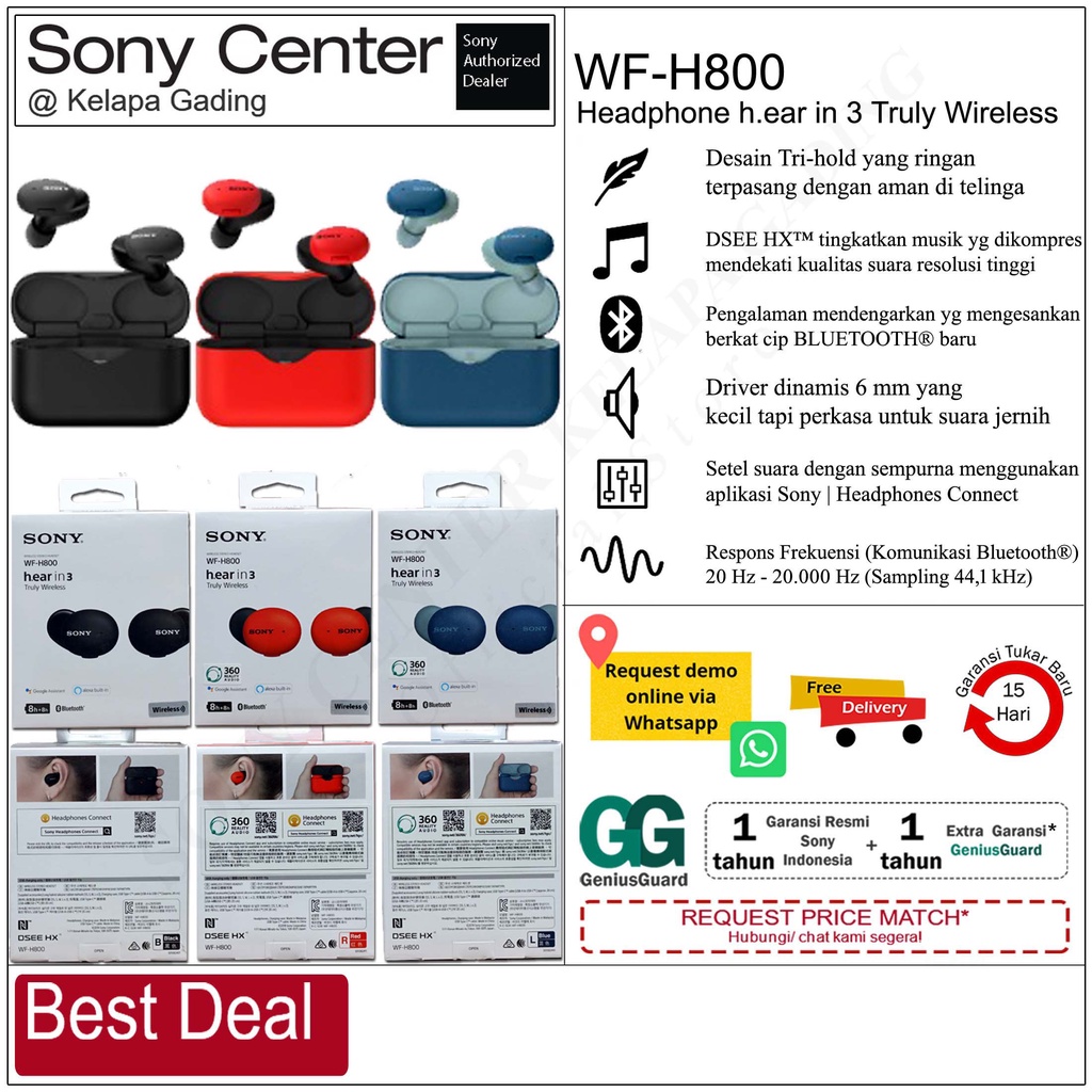 SONY WF-H800 Headphone h.ear in 3 Truly Wireless / Earphone Bluetooth WF H800 . Garansi Resmi
