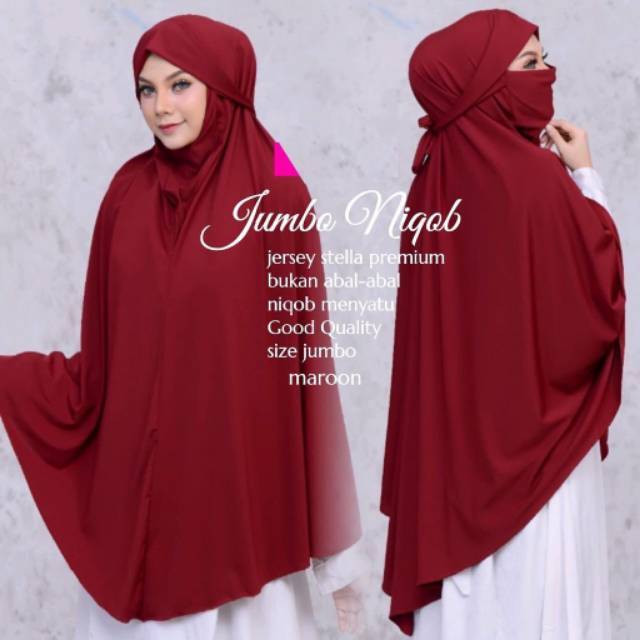 Hijab Instan Bergo Niqob Jumbo Tali Madinah French Khimar Cadar Jilbab Masker Cadar 2 in 1