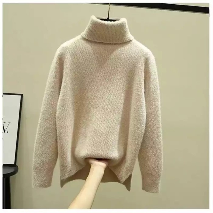 Sweater Turtleneck Wanita Rajut Tebal Halus