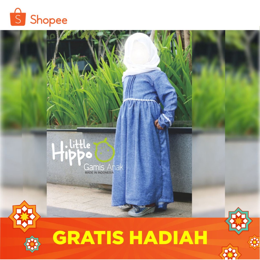 Gamis Baju Anak Perempuan Little Hippo Blue Denim