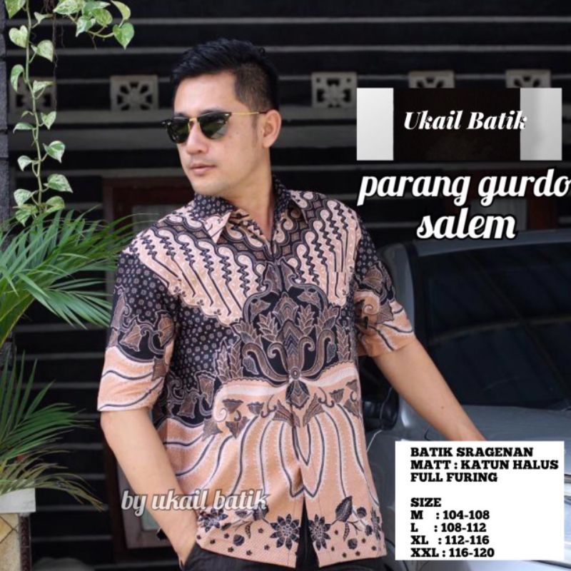 GURDO SALEM Kemeja Batik Pria Lengan Panjang Pendek Full Furing Bahan Katun Sragenan