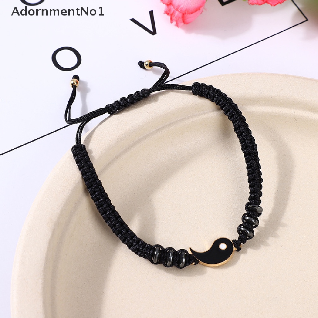 (AdornmentNo1) Gelang Tali Kulit Kepang Dengan Charm Tai Chi Bahan Alloy Untuk Pasangan / Pria / Wanita