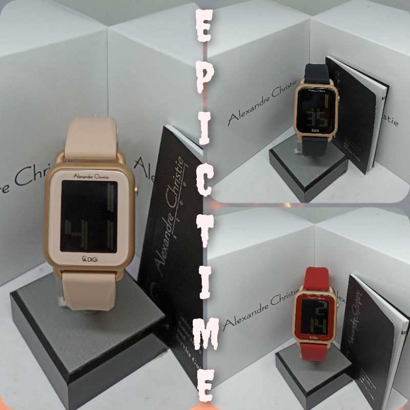 Jam Tangan Wanita Alexandre Christie Digital 9332 AC9332 AC 9332 AC Digi Tali Karet / Rubber