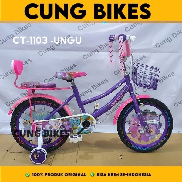 Sepeda Anak Mini Centrum 16 18 Inch (usia 4-8 tahun) ANGRY BIRD Unicorn kuda Pony Keranjang besi