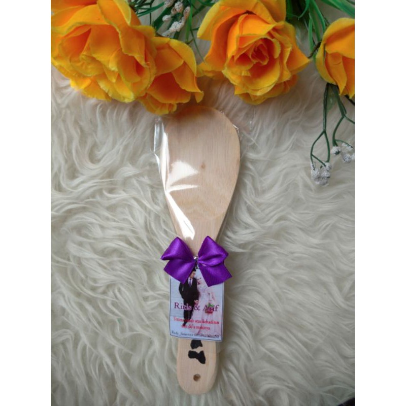 

centong kayu sablon kemas plastik hias pita besar