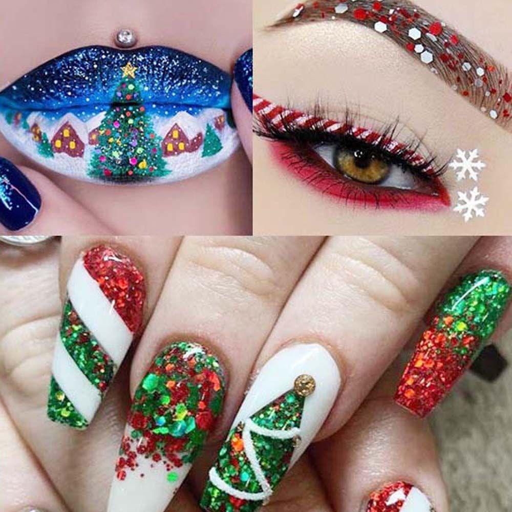 Mxbeauty Hiasan Kuku Natal Wanita DIY Nail Art Perhiasan Cinta Hati Santa Claus Pohon Natal Kuku Serpihan Slice