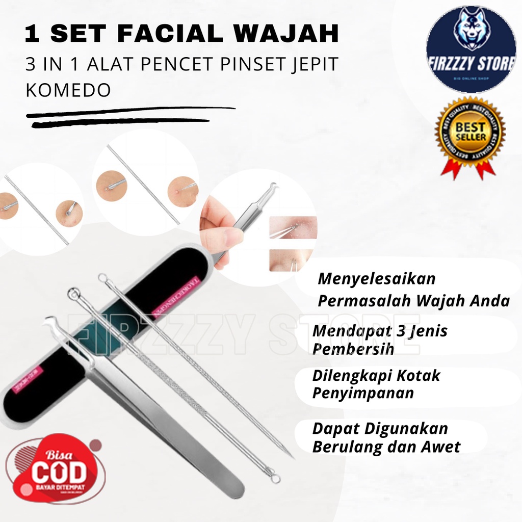 1 Set Facial Wajah 3in1 Alat Pencet Pinset Jepit komedo