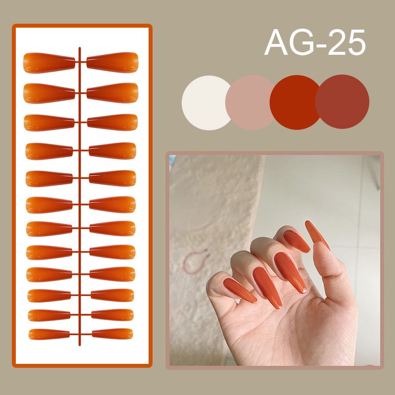 24pcs / Set Kuku Palsu Panjang Bentuk Trapesium Bahan Akrilik Warna Solid Untuk Nail Art