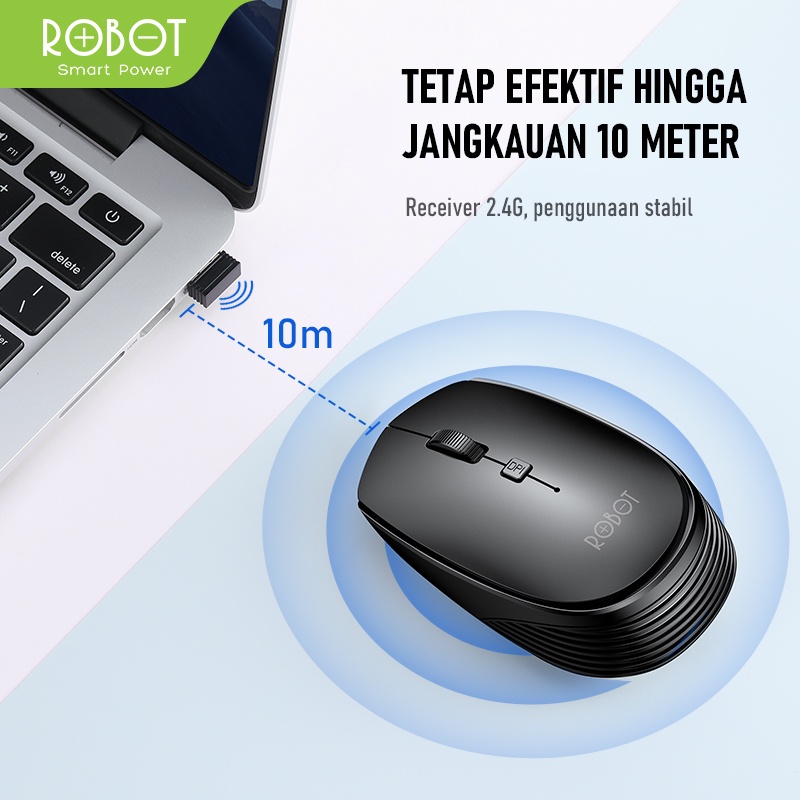 Mouse Wireless ROBOT M205 2.4G 1600DPI Receiver USB untuk PC Laptop-Garansi Resmi 1 Tahun original