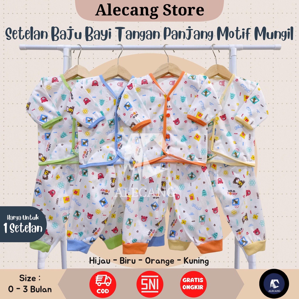 Setelan Baju Bayi Panjang Motif Size 0 - 3 Bulan merk MUNGIL - MOTIF