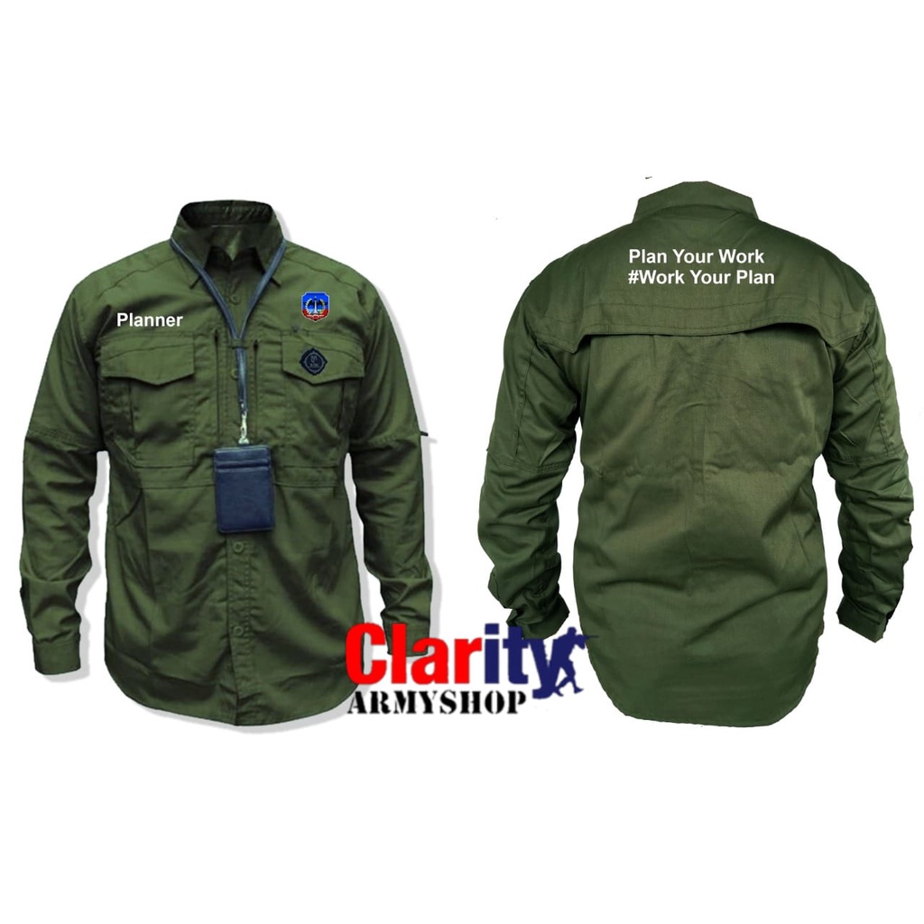 Kemeja Pria Bordir  W-Tac Hexagon Lengan Panjang Pendek