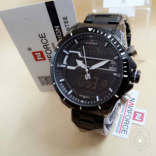 New Jam Tangan Pria Naviforce 9133 BLack White Original