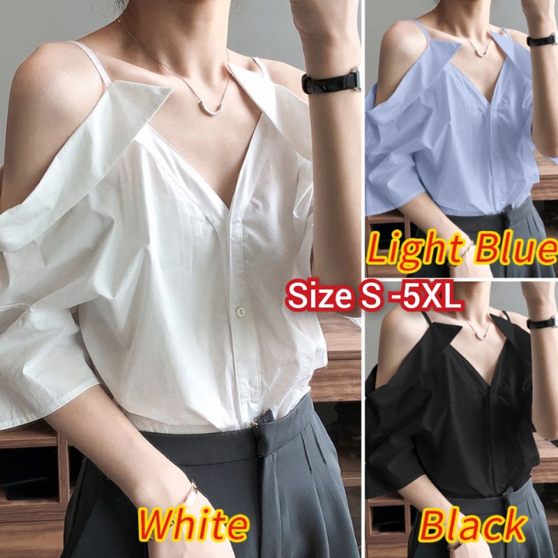 baju kemeja sabrina fashion korea wanita maxi jumbo big size premium - baju kemeja sabrina off shoul