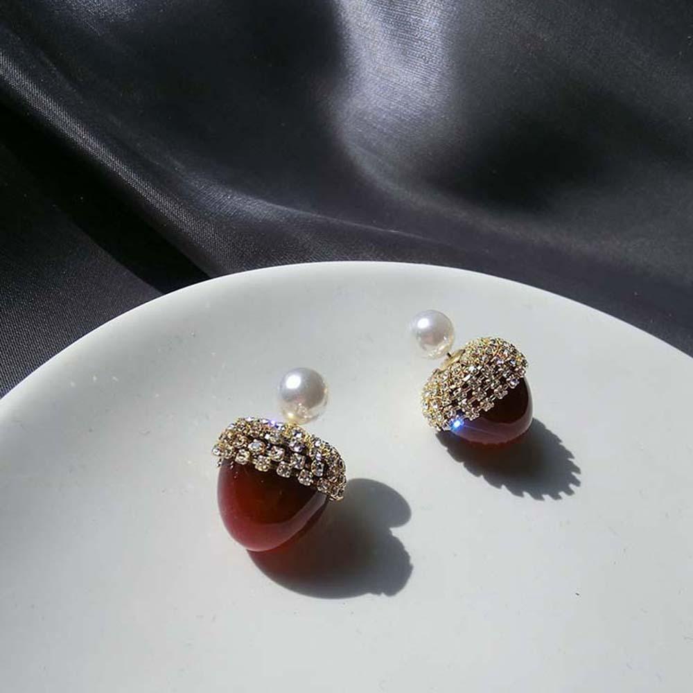 Anting Agustinina Tahun Baru Lucu Mutiara Liar Cherry Alloy Stud Earring