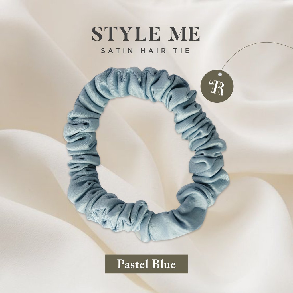 Scrunchies Premium Satin Silk MINI The Rituale | Ikat Rambut Kuncir Hijab Cepol | Anti Rontok Pusing-Pastel Blue