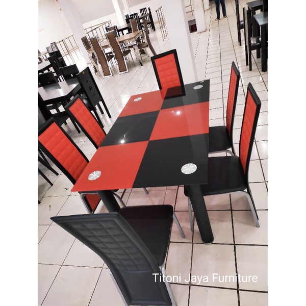 [PEKANBARU FREE ONGKIR] Meja Makan kaca hitam merah