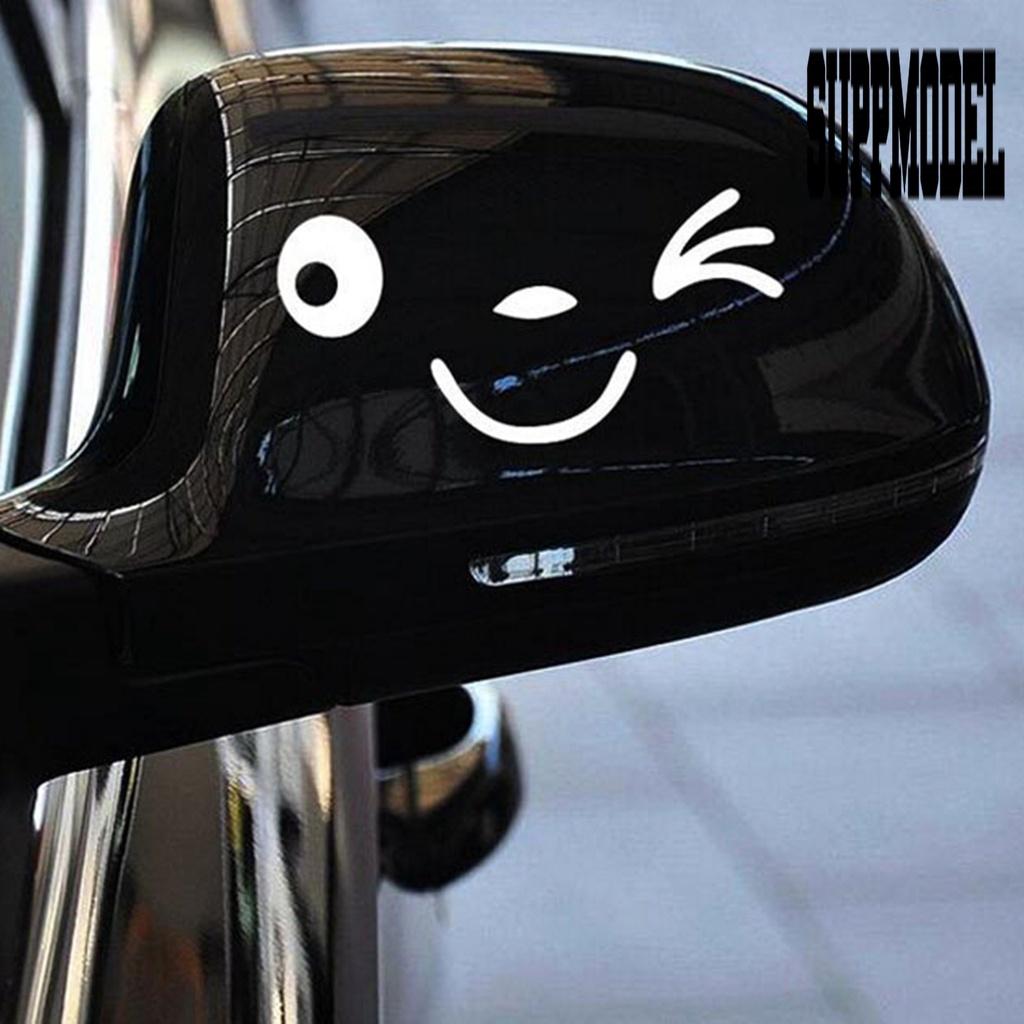 2pcs Y-111 Stiker Reflektif Motif Kartun Smile Tahan Air Untuk Kaca Spion Mobil